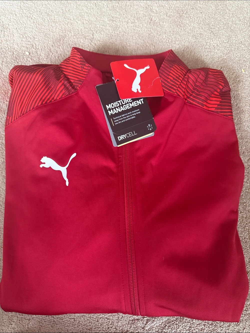 Puma Red Full-Zip Performance Track Jacket with White Sleeve Stripes